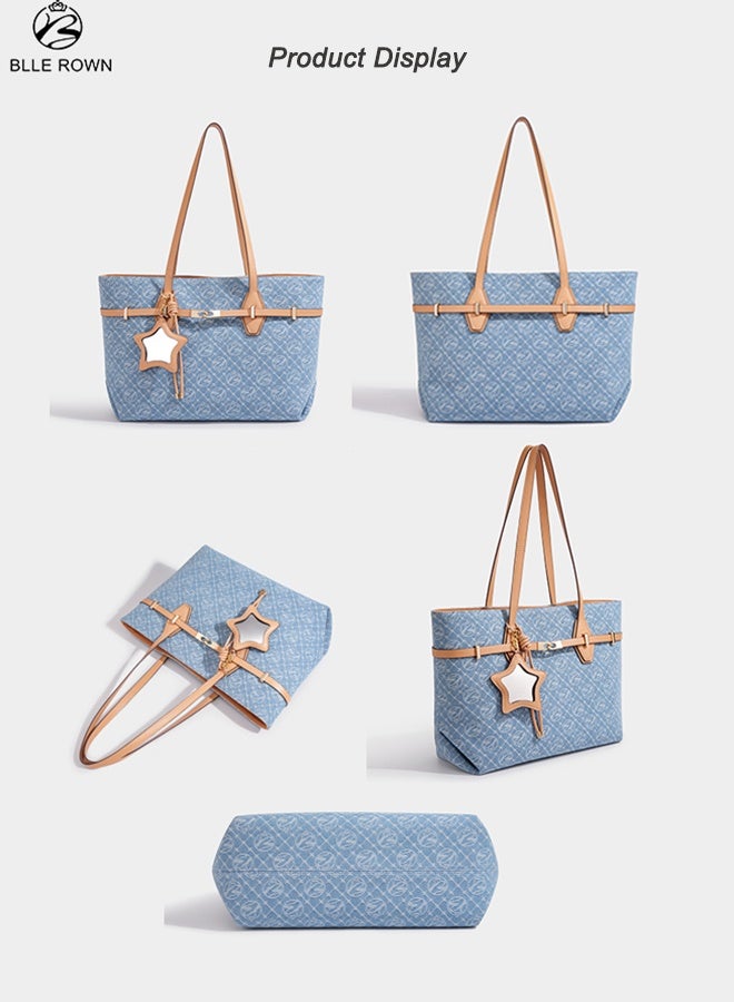 BLLE ROWN Women Tote Bag Big Capacity Shoulder Handbag for Ladies Casual Work Travel Daily Stylish PU Strap with Mirror Charm Bags for Ladies - Image 2